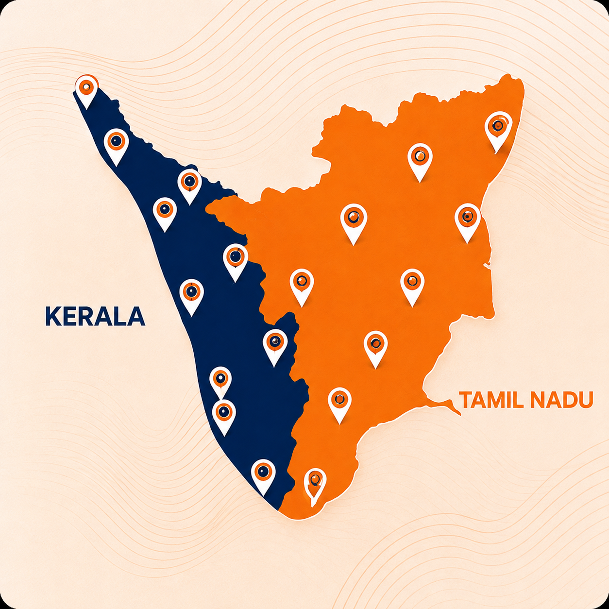 Dealer network map covering Tamil Nadu and Kerala
